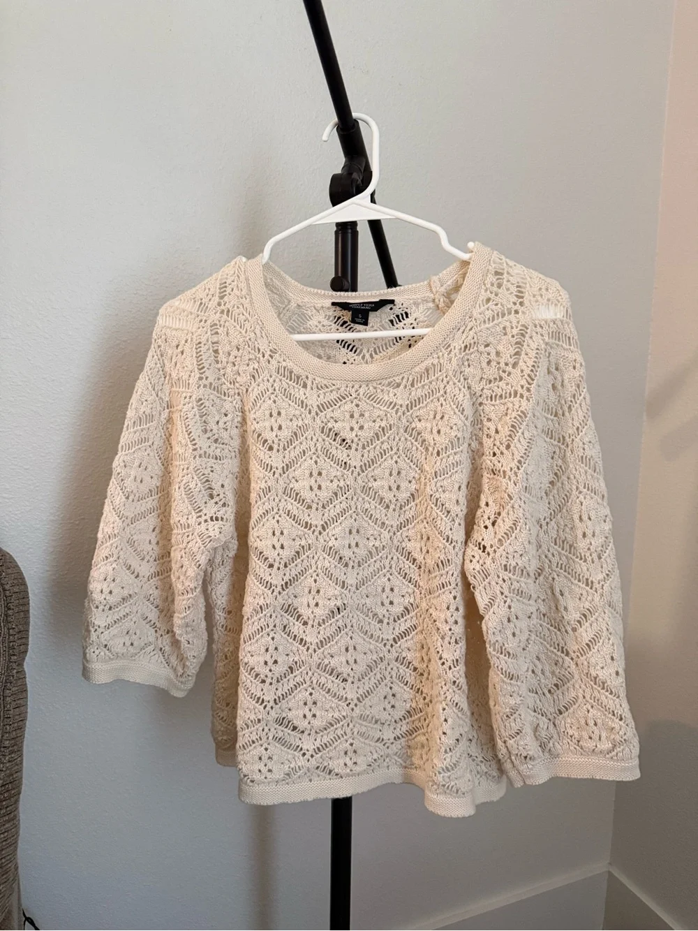 Simply Vera Vera Wang Open-Knit Cream Scoop Neck Sweater